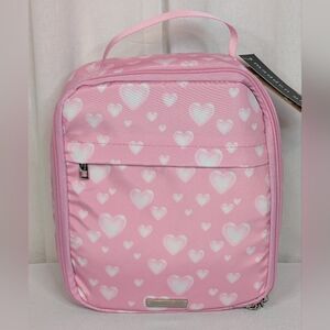 Madden Girl Insulated Lunch Bag Pink With White Hearts NWT